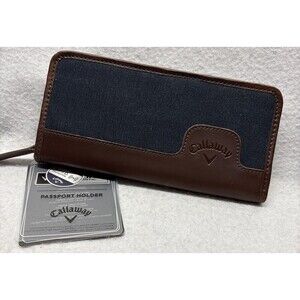 Callaway Passport Holder NWT Leather Cotton RFID Protector Travel Wallet